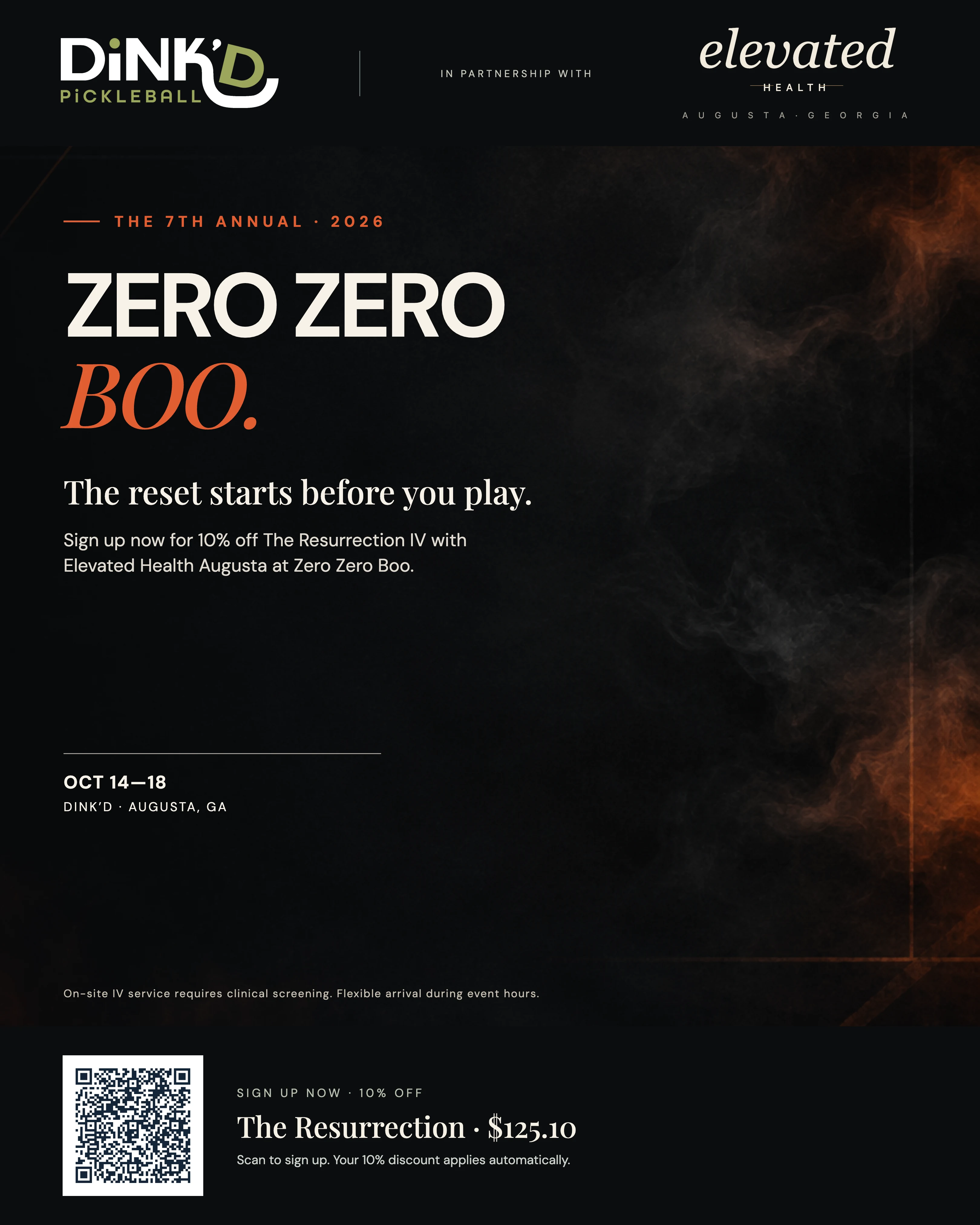 Zero Zero Boo IV offer from DiNK’D and Elevated Health Augusta, October 14 through 18